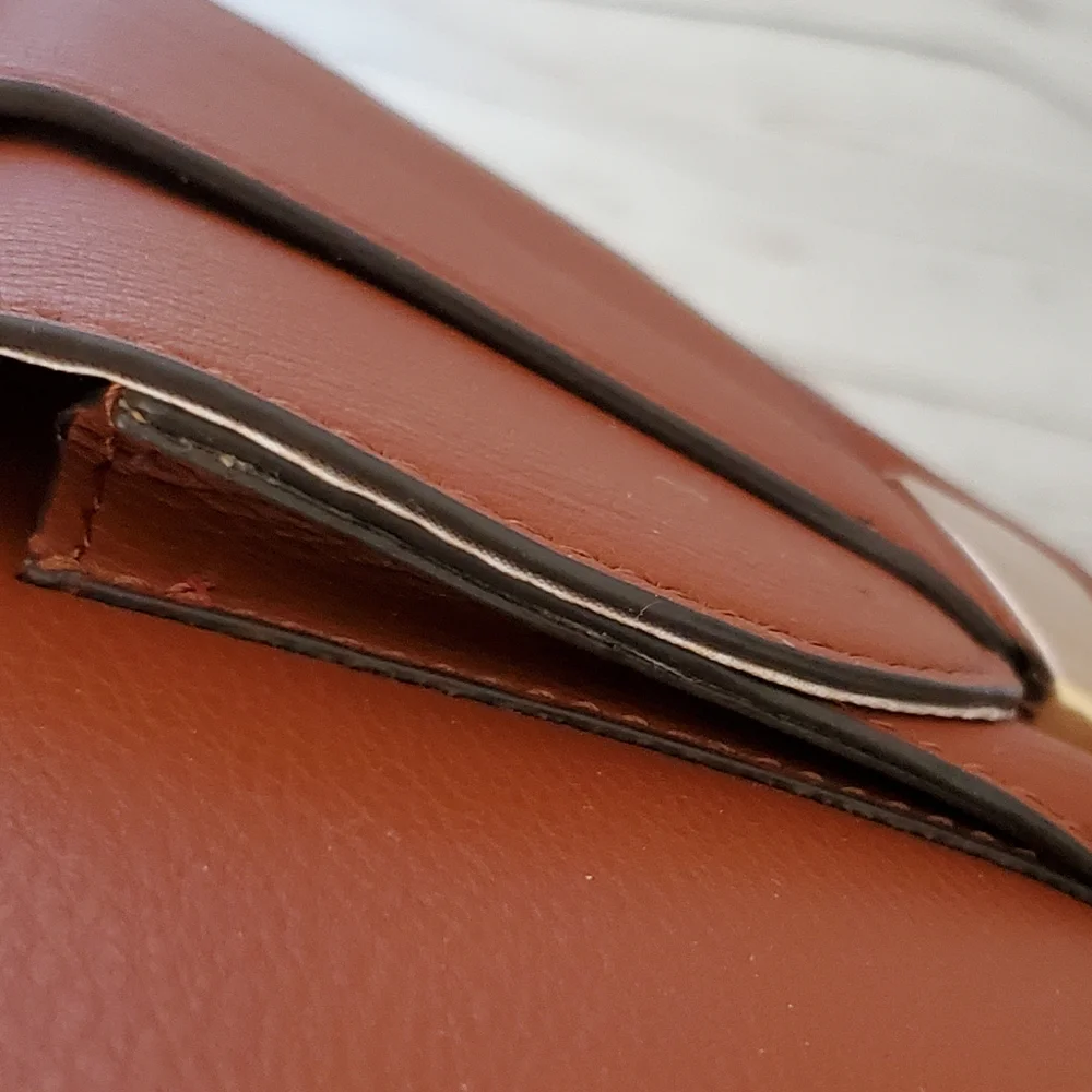 Time and Tru recycled materials vinyl hidden pocket shoulder bag brown, gold